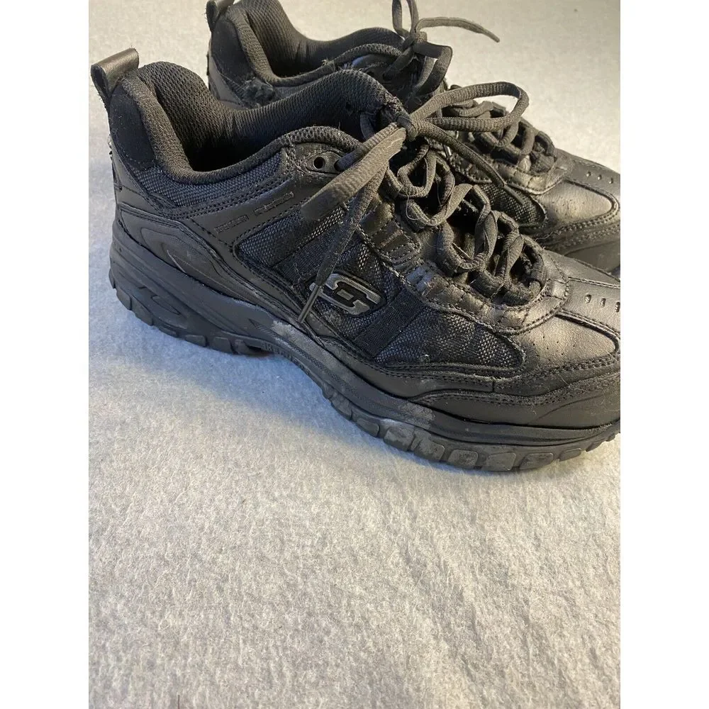 Black PU leather‎ relaxed fit men work safety steel toe shoes size 7 Skechers